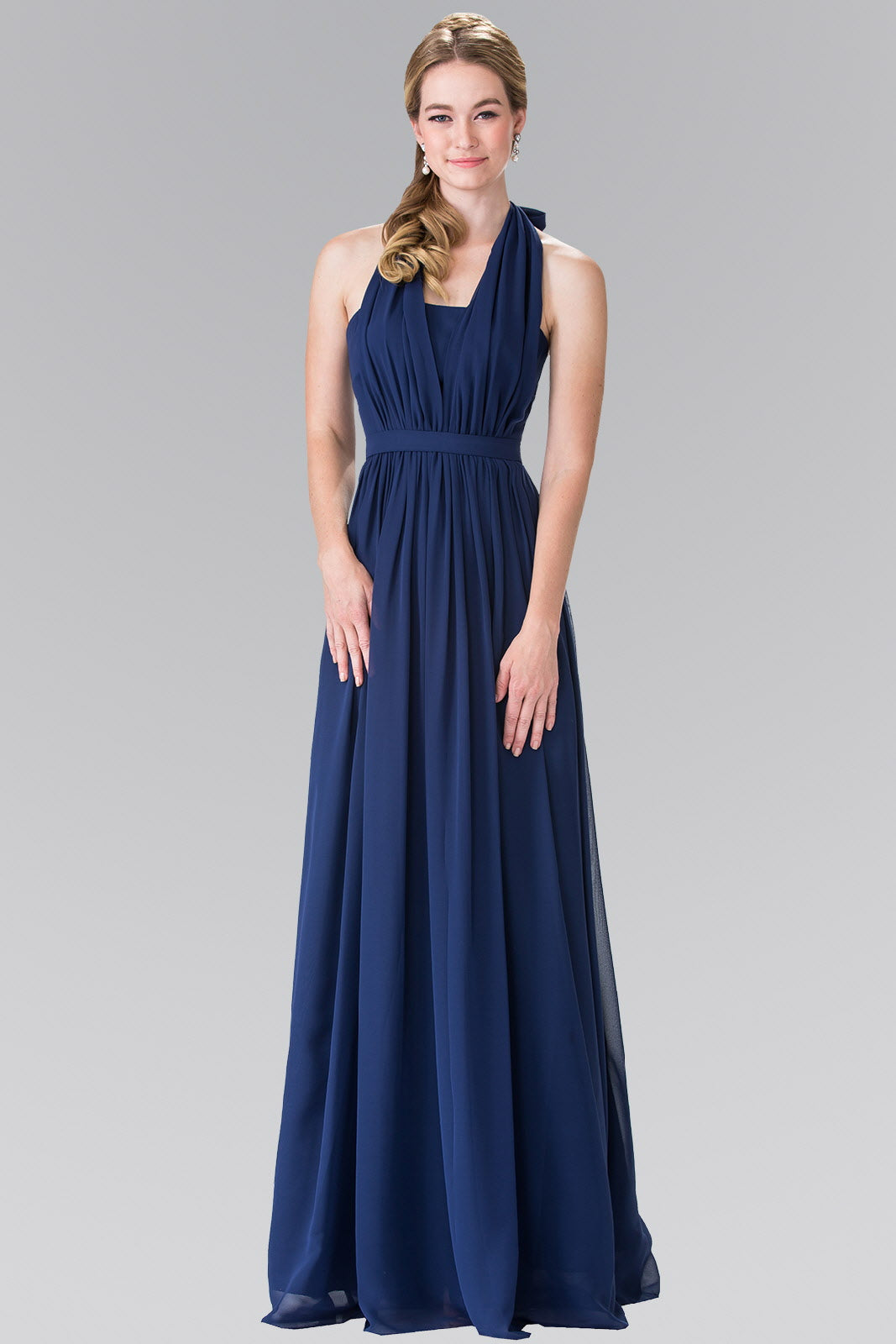 V-Neck Halter Chiffon Long Dress - RoshelLuxe.com