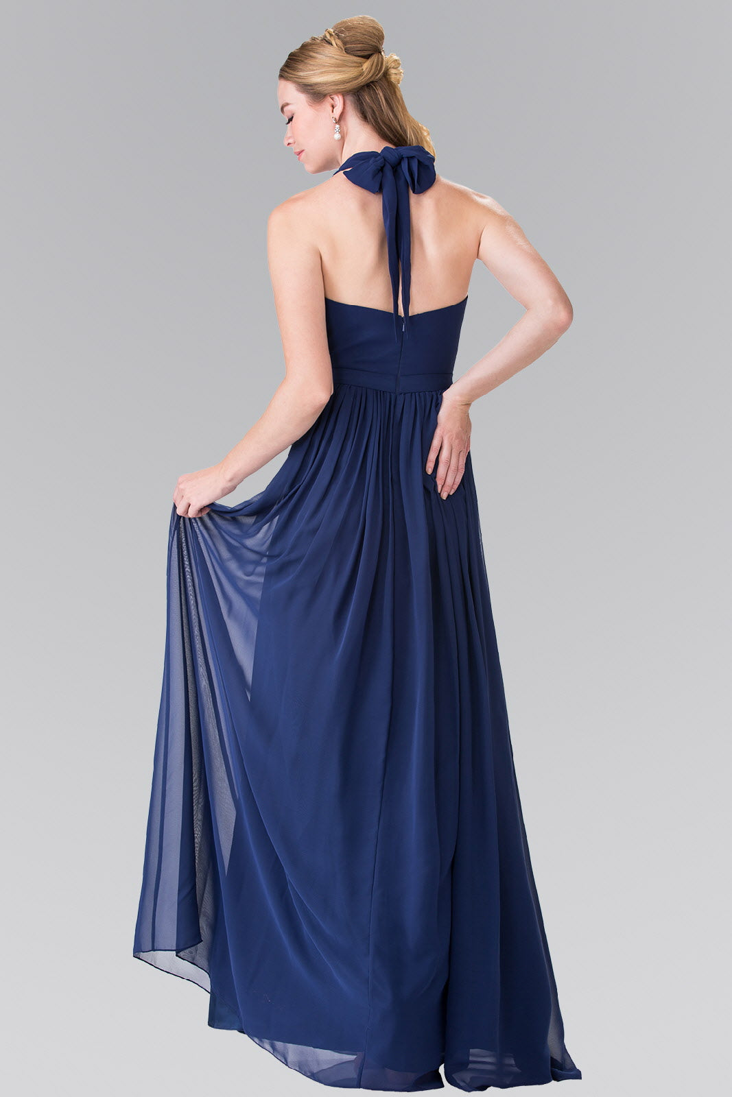 V-Neck Halter Chiffon Long Dress - RoshelLuxe.com