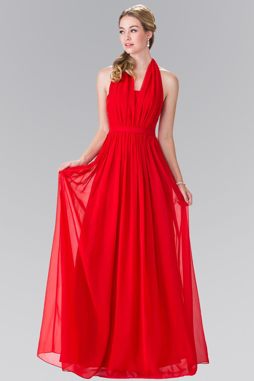 V-Neck Halter Chiffon Long Dress - RoshelLuxe.com