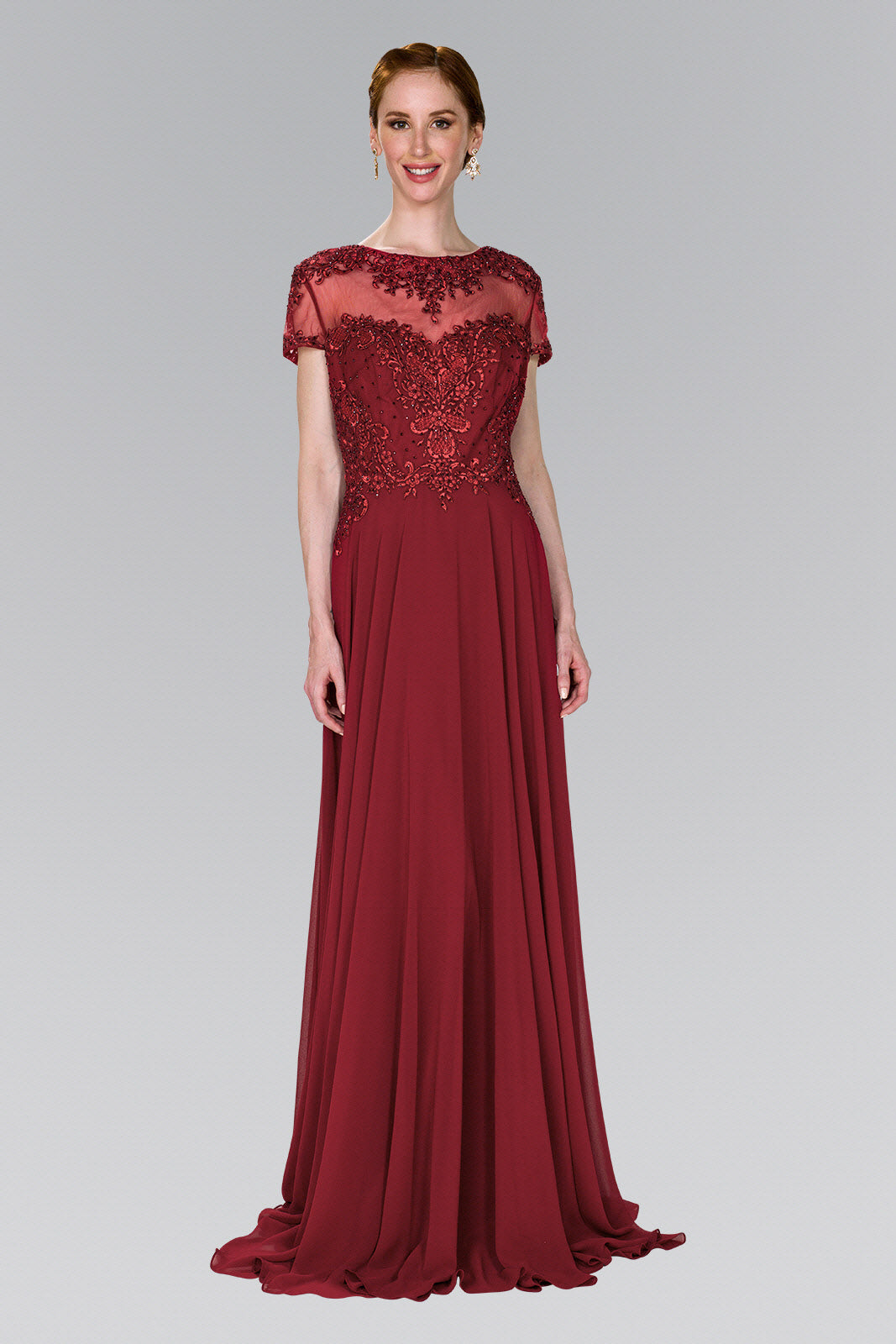 Chiffon A-Line Long Dress with Embroidery and Beads - RoshelLuxe.com