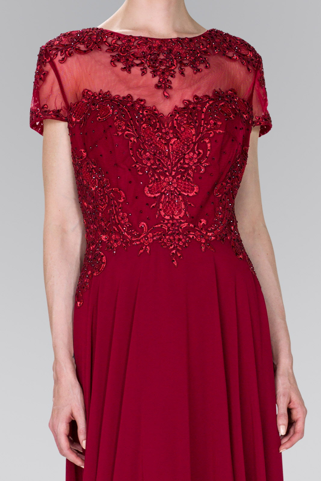 Chiffon A-Line Long Dress with Embroidery and Beads - RoshelLuxe.com