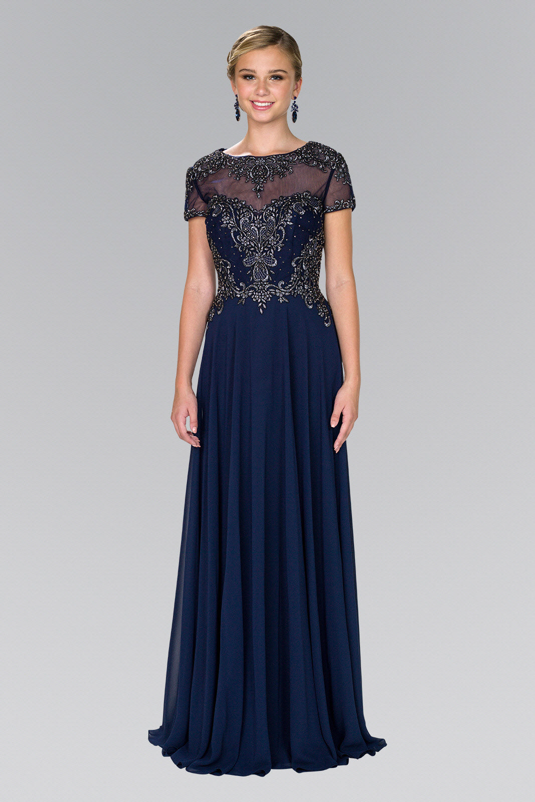 Chiffon A-Line Long Dress with Embroidery and Beads - RoshelLuxe.com