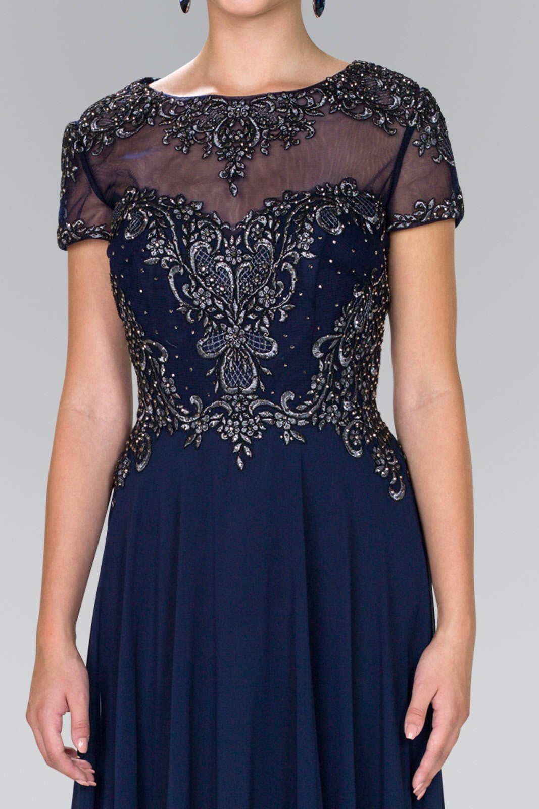 Chiffon A-Line Long Dress with Embroidery and Beads - RoshelLuxe.com