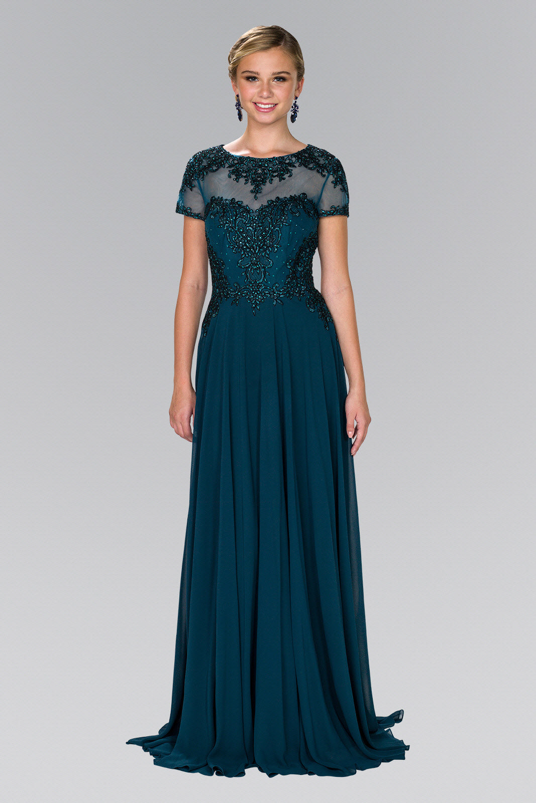Chiffon A-Line Long Dress with Embroidery and Beads - RoshelLuxe.com