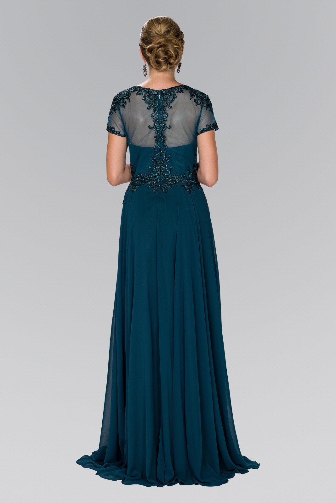 Chiffon A-Line Long Dress with Embroidery and Beads - RoshelLuxe.com