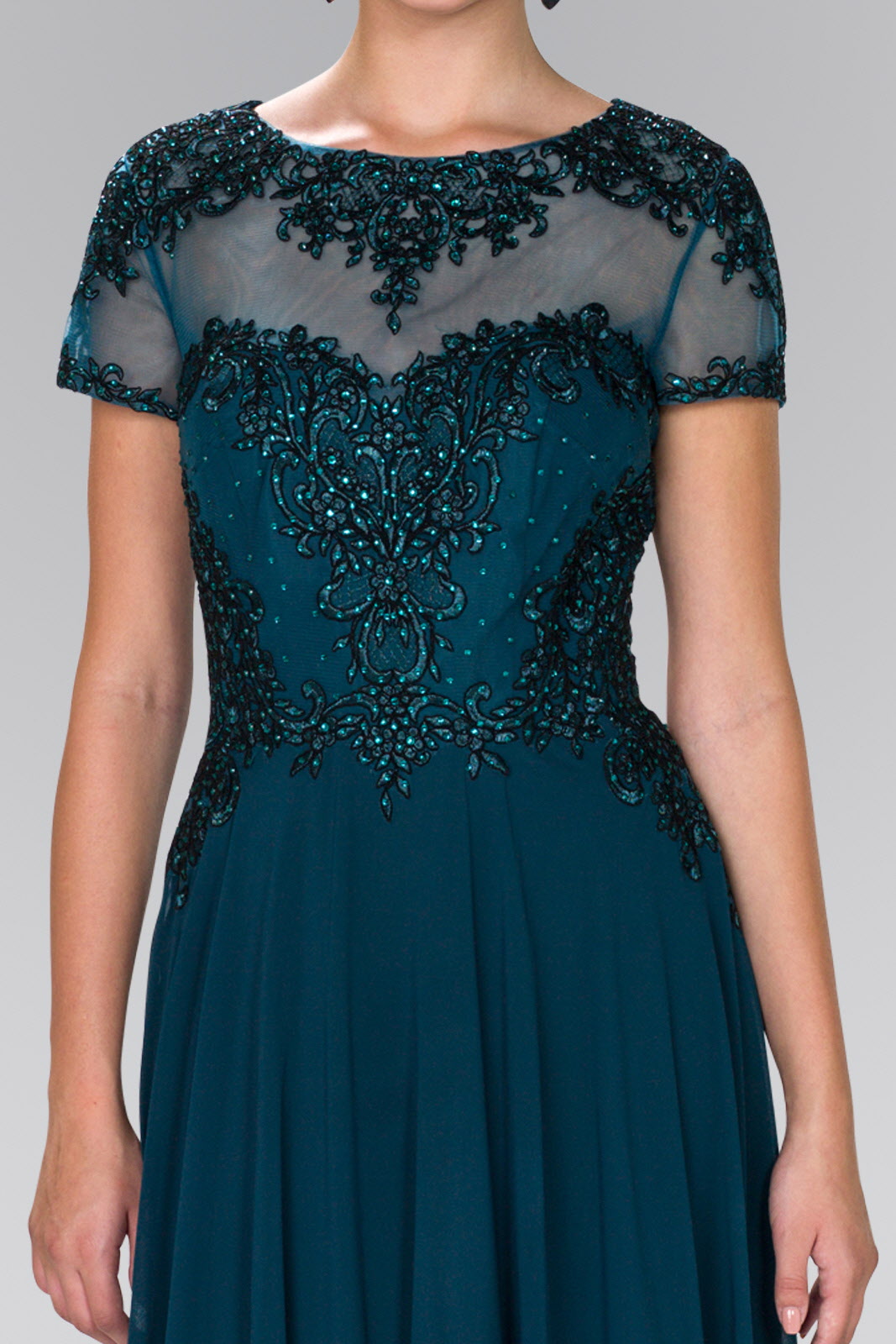 Chiffon A-Line Long Dress with Embroidery and Beads - RoshelLuxe.com