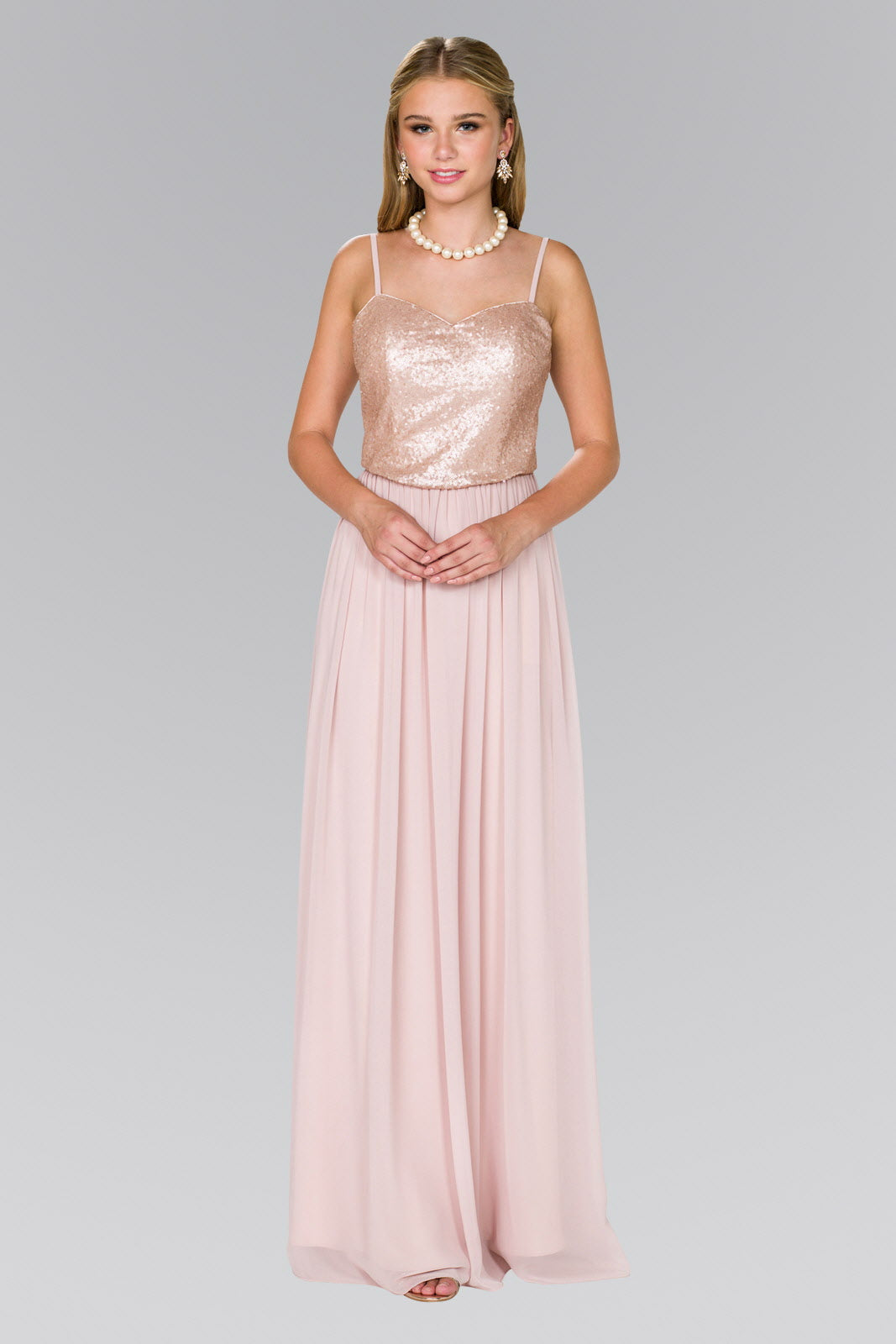 Full Sequin Top Chiffon Long Dress - RoshelLuxe.com