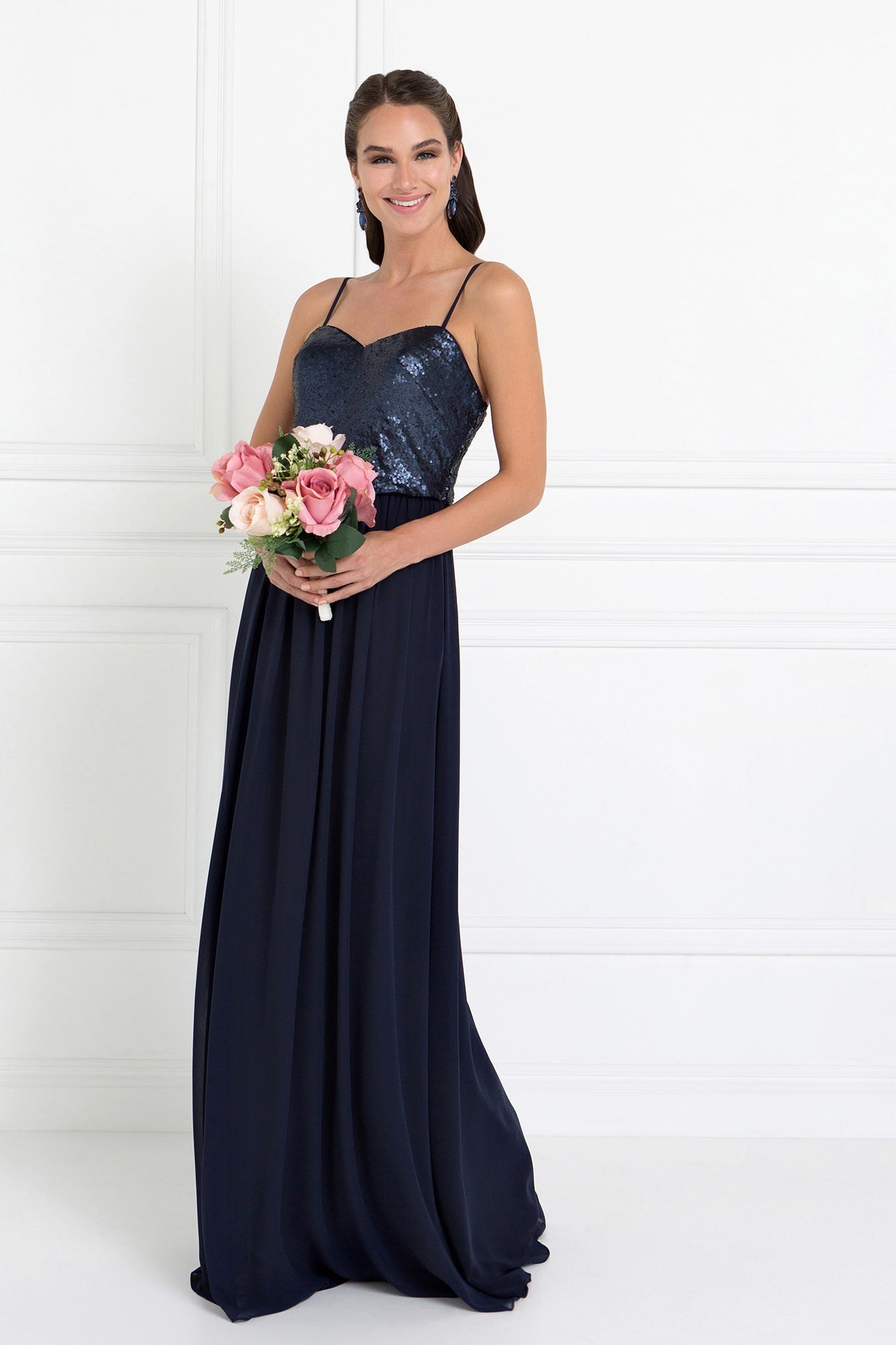 Full Sequin Top Chiffon Long Dress - RoshelLuxe.com