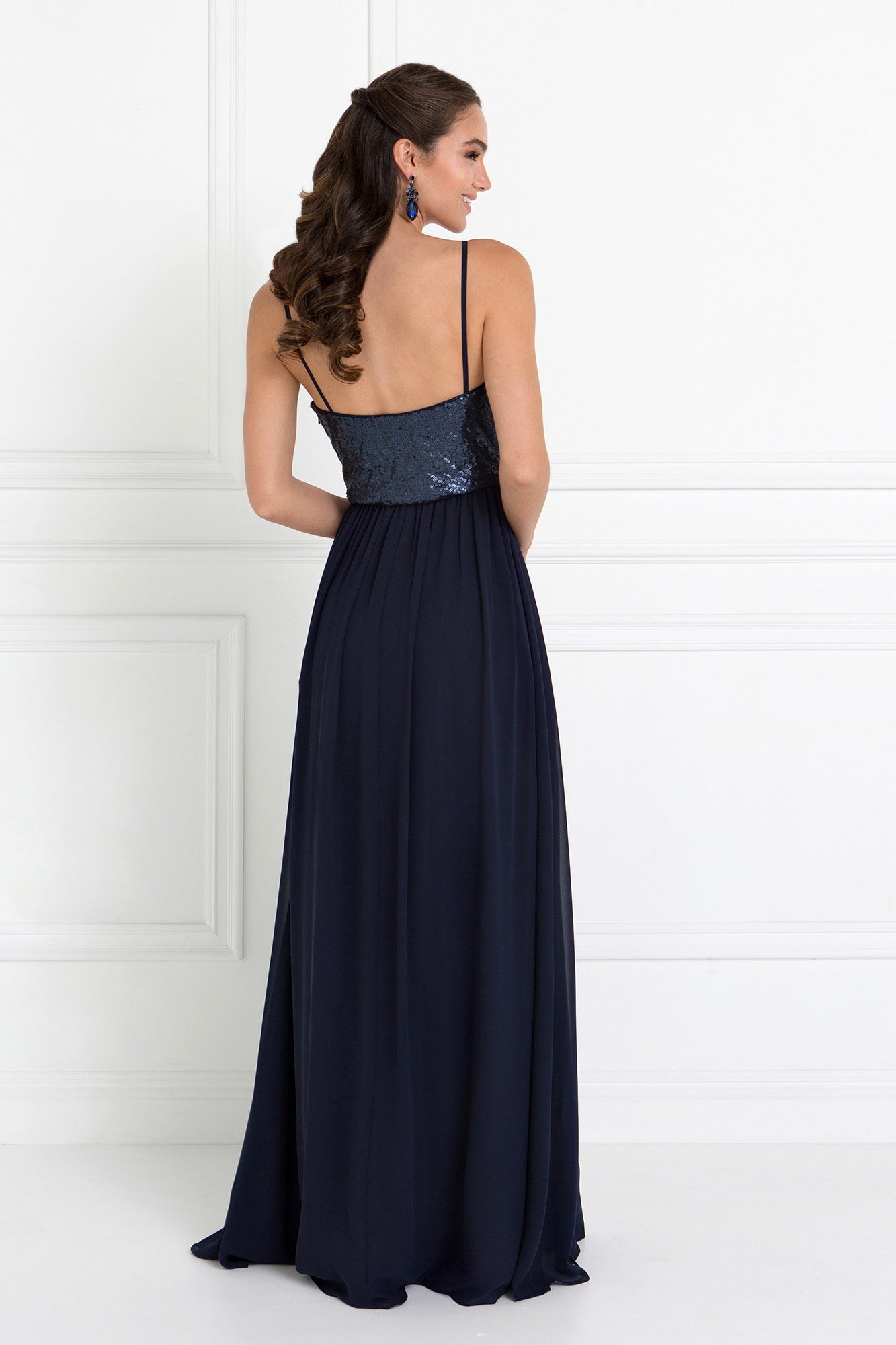 Full Sequin Top Chiffon Long Dress - RoshelLuxe.com