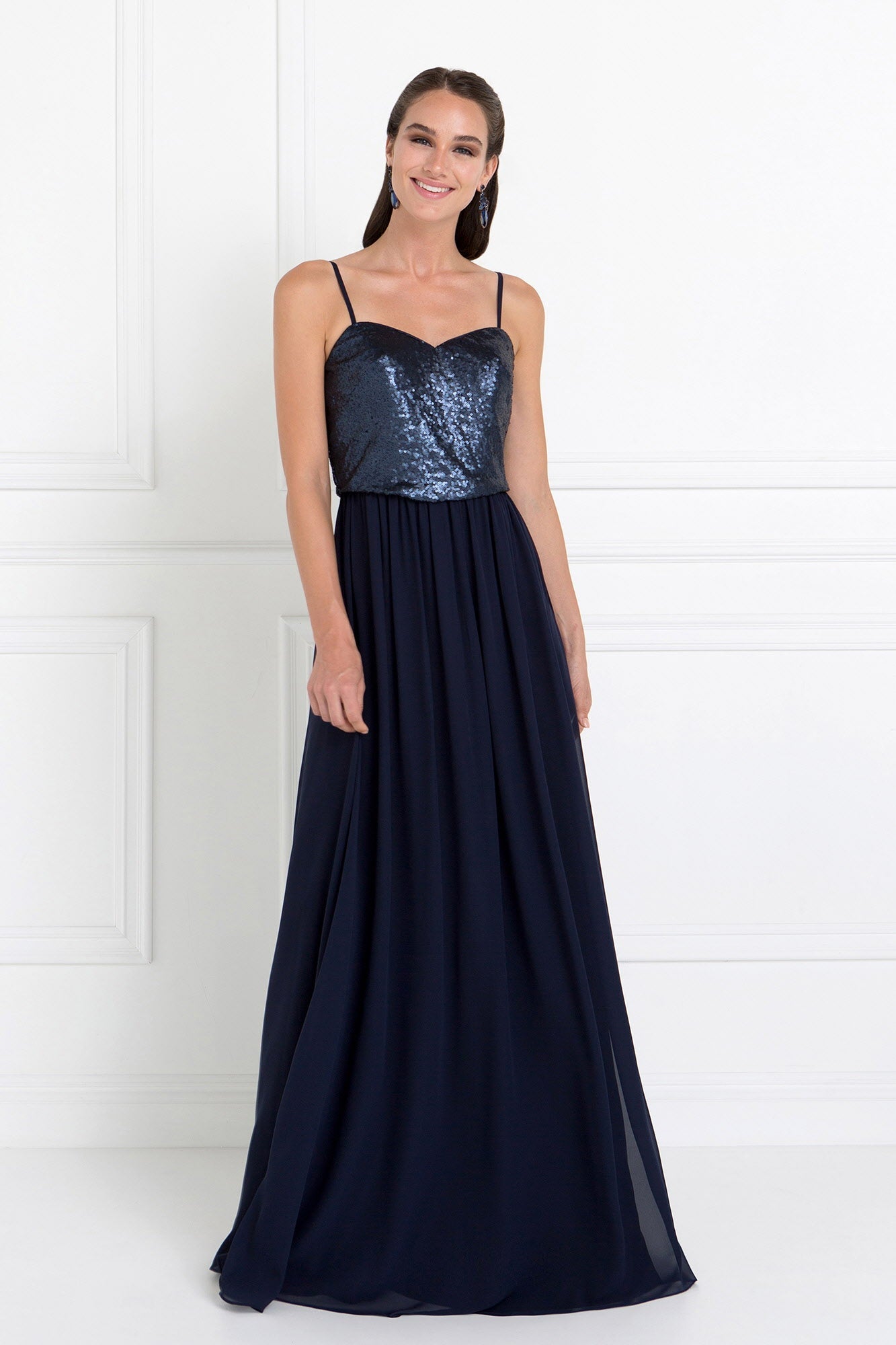 Full Sequin Top Chiffon Long Dress - RoshelLuxe.com