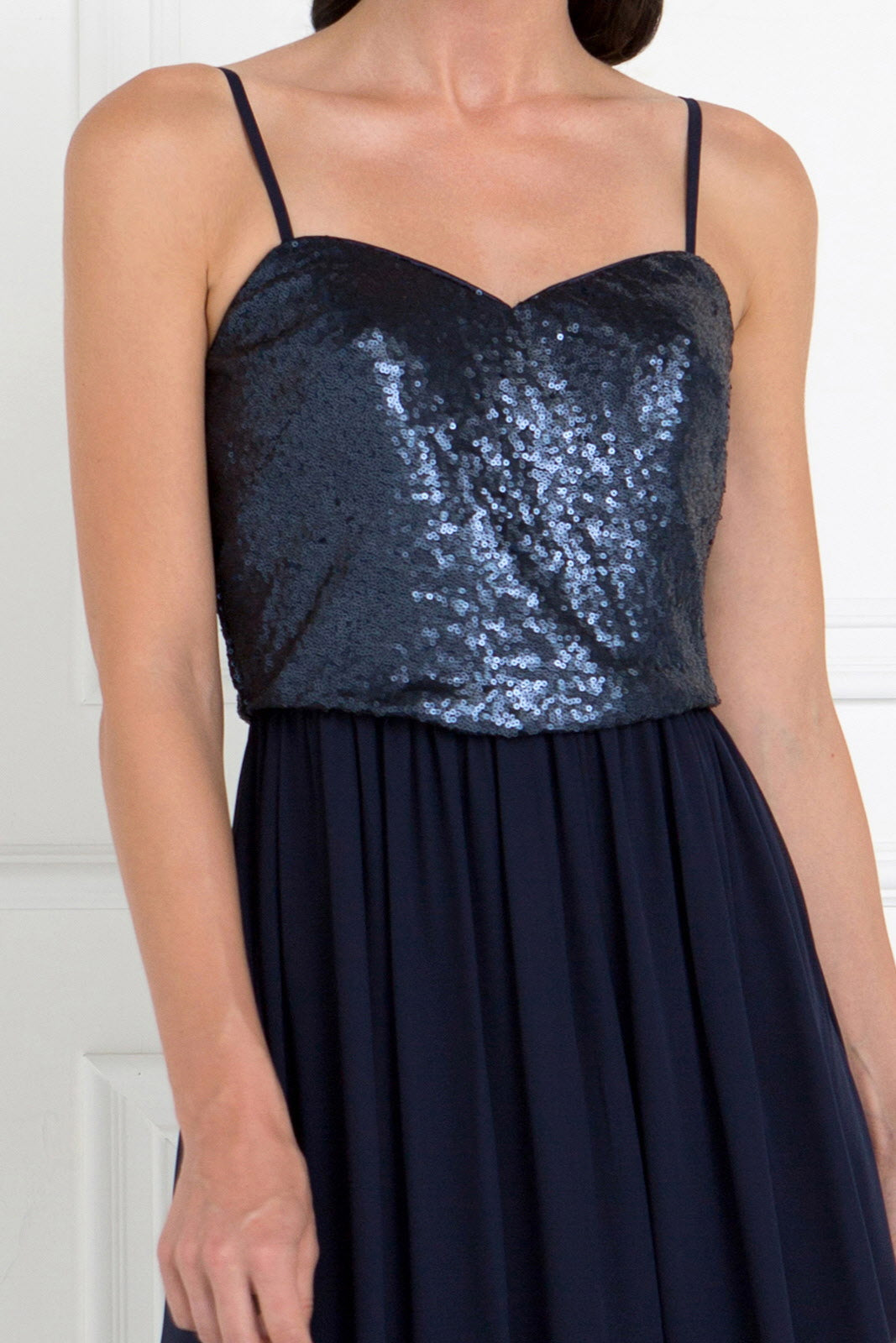 Full Sequin Top Chiffon Long Dress - RoshelLuxe.com