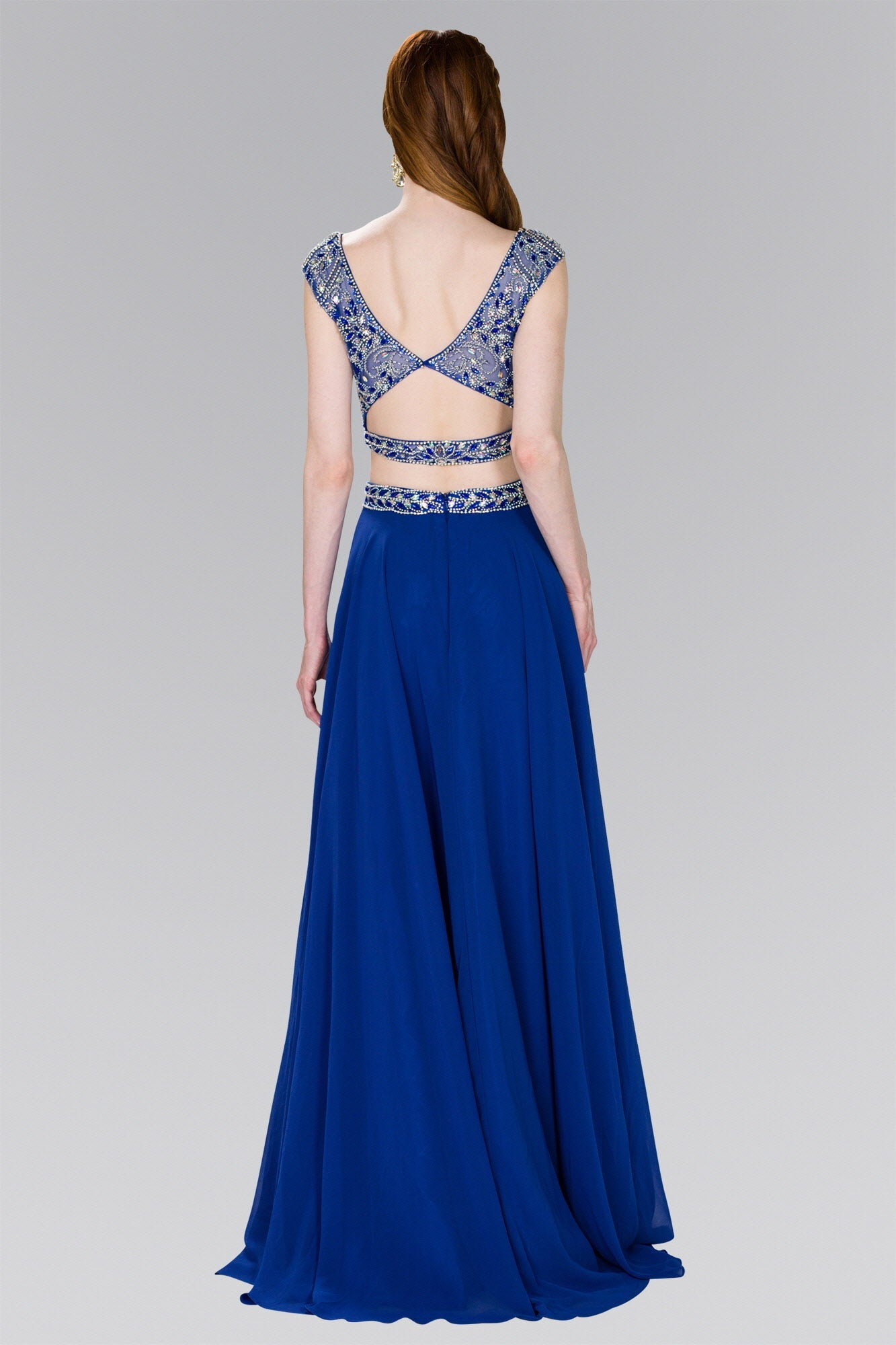 Two-Piece Chiffon A-Line Long Dress with Jewels - RoshelLuxe.com