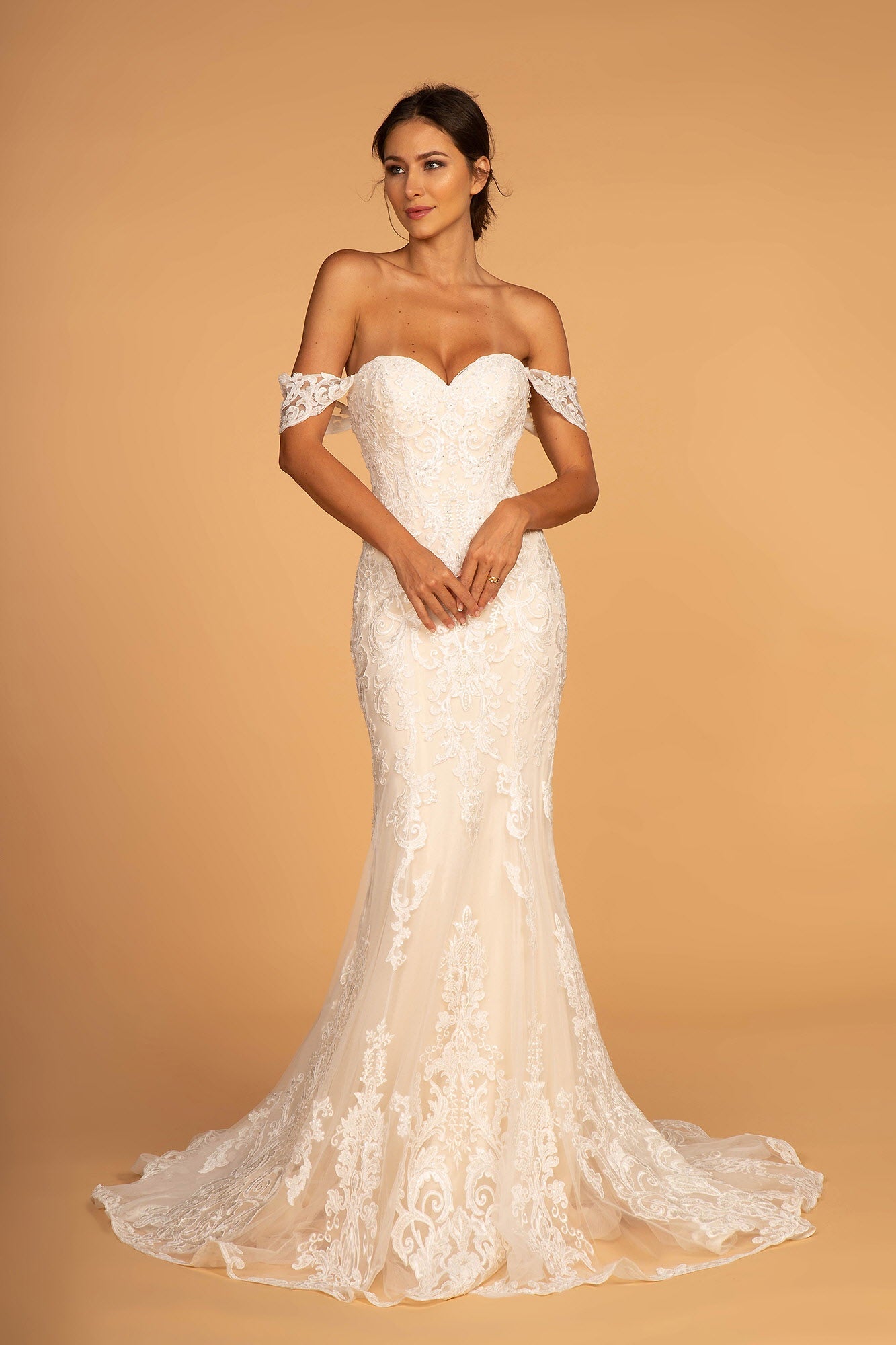 Sweethearted Embroidered Mesh Mermaid Wedding Gown - RoshelLuxe.com