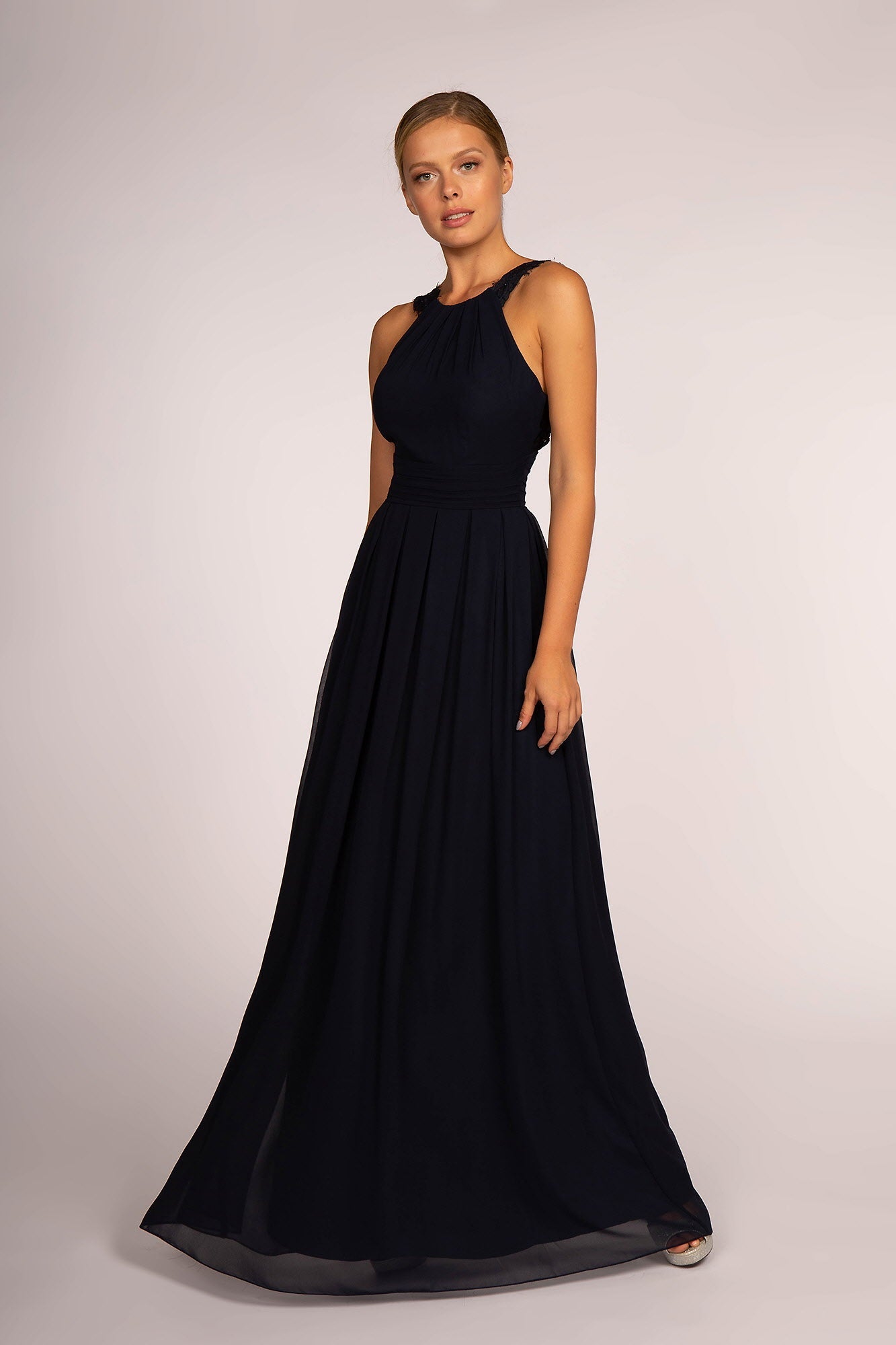 Lace-Strap Chiffon Long Dress - RoshelLuxe.com