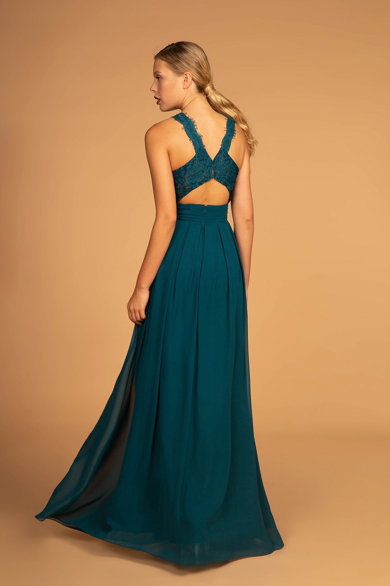 Lace-Strap Chiffon Long Dress - RoshelLuxe.com