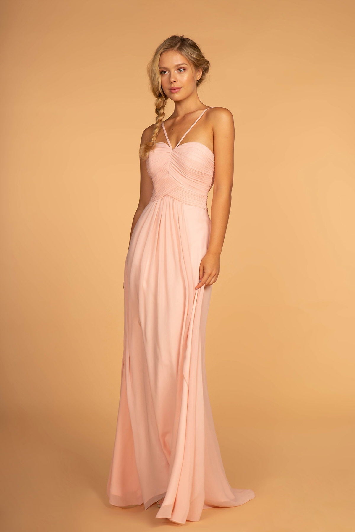 Chiffon Ruched-Bodice Long Dress - RoshelLuxe.com