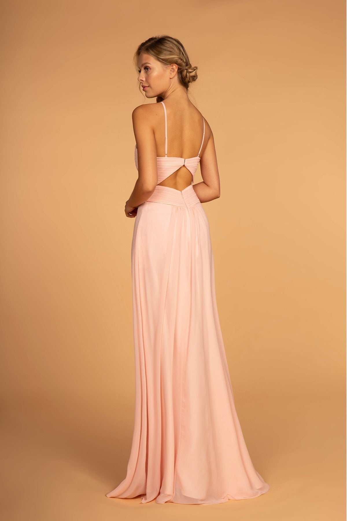 Chiffon Ruched-Bodice Long Dress - RoshelLuxe.com