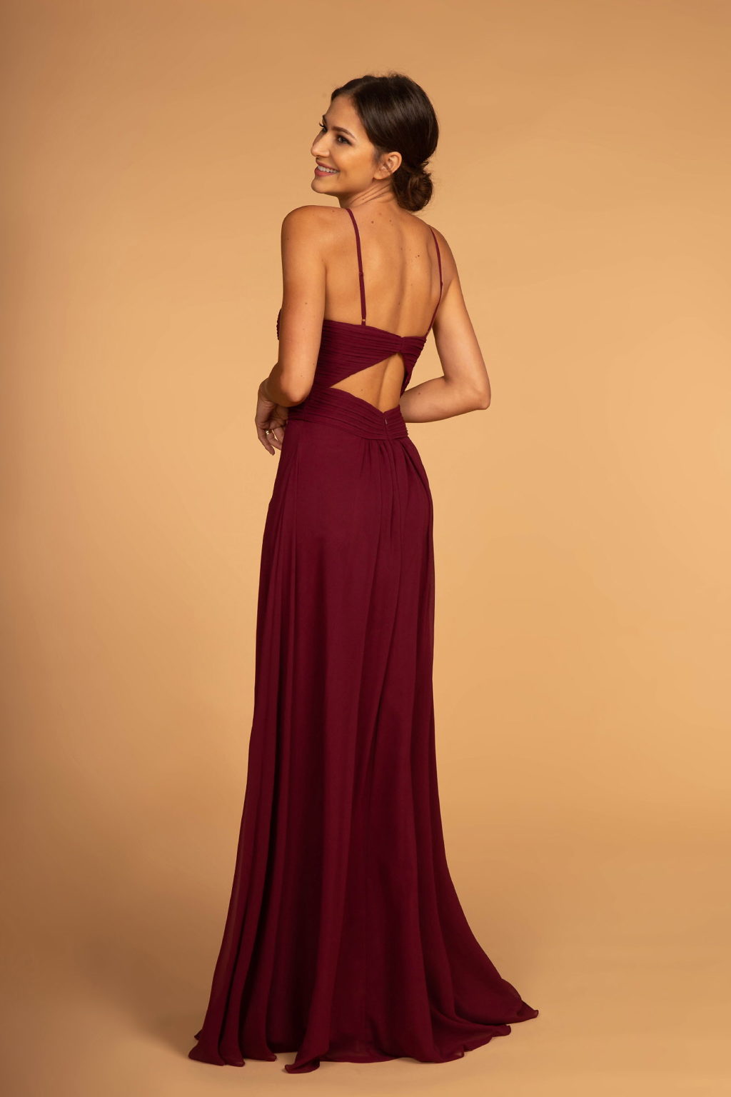 Chiffon Ruched-Bodice Long Dress - RoshelLuxe.com