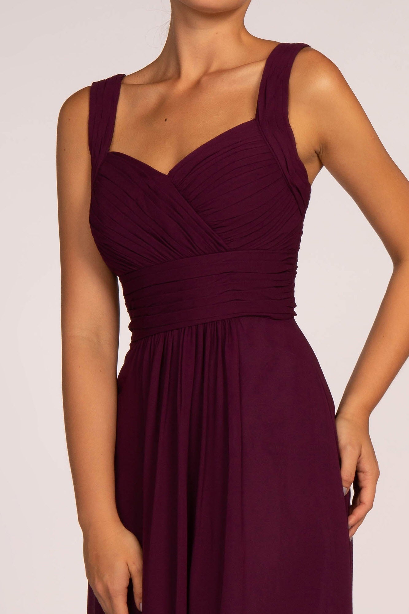 Chiffon Ruched-Bodice A-Line Long Dress - RoshelLuxe.com