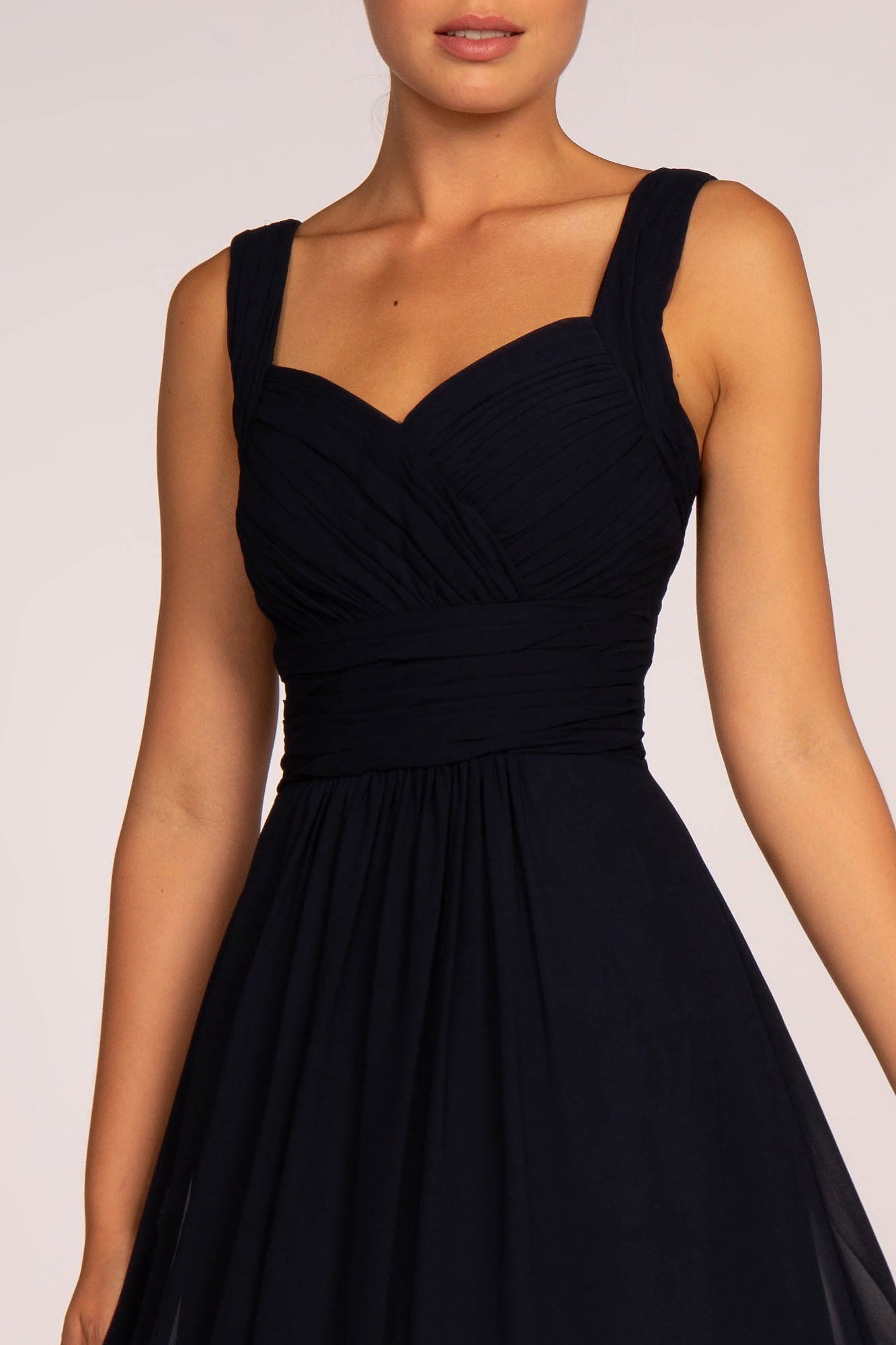 Chiffon Ruched-Bodice A-Line Long Dress - RoshelLuxe.com