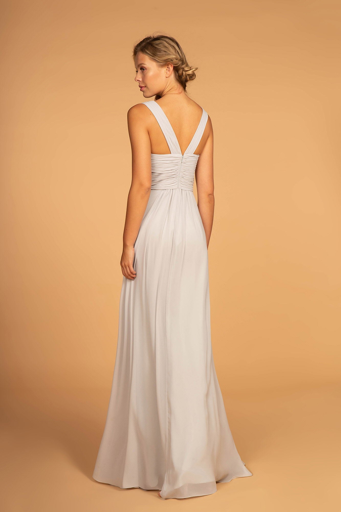 Chiffon Ruched-Bodice A-Line Long Dress - RoshelLuxe.com