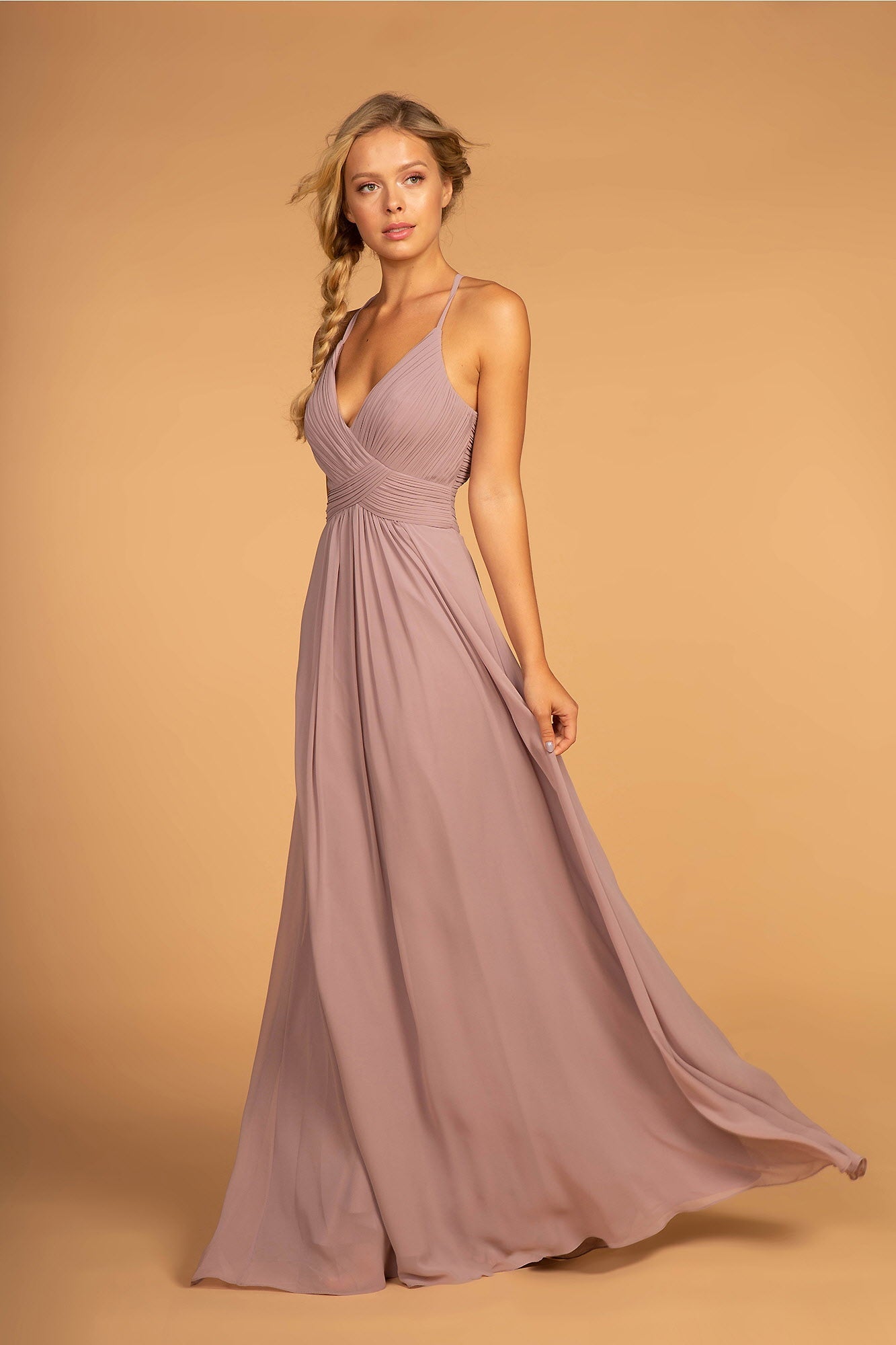 Chiffon Ruched Bodice Long Dress - RoshelLuxe.com