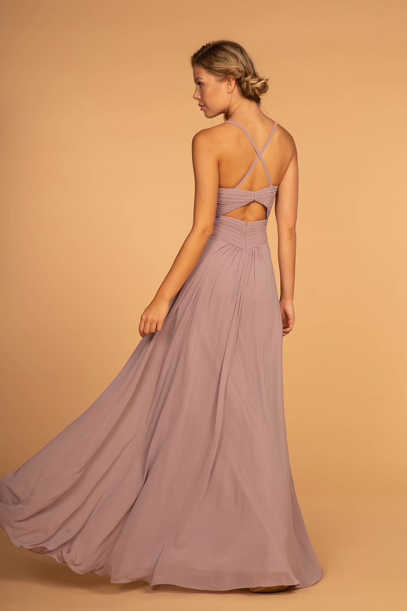 Chiffon Ruched Bodice Long Dress - RoshelLuxe.com