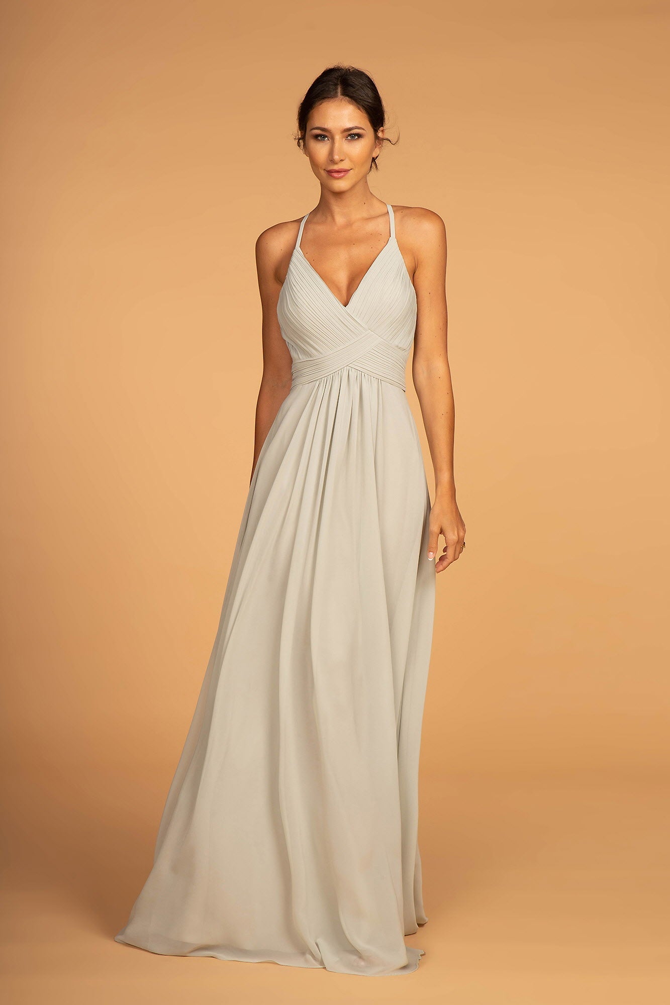 Chiffon Ruched Bodice Long Dress - RoshelLuxe.com