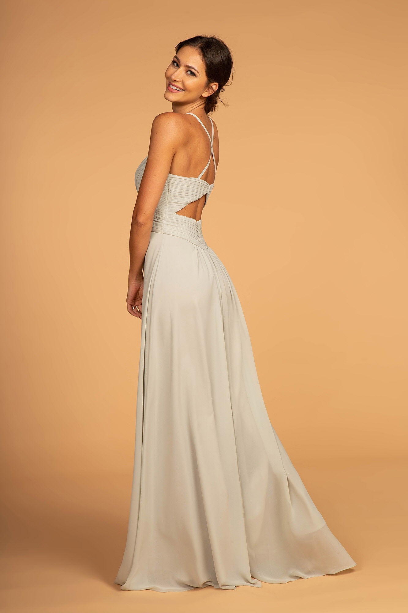 Chiffon Ruched Bodice Long Dress - RoshelLuxe.com