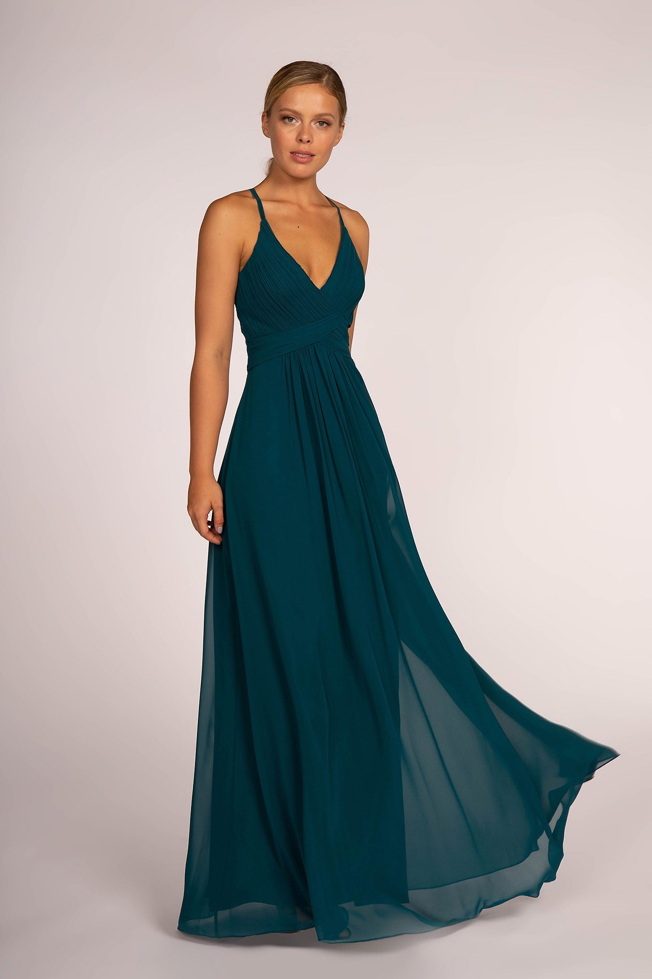 Chiffon Ruched Bodice Long Dress - RoshelLuxe.com