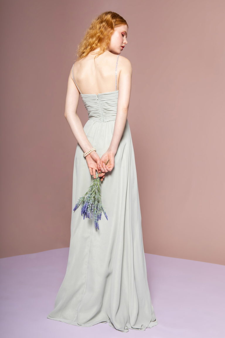 Chiffon Ruched Jewel Straps Long Dress - RoshelLuxe.com