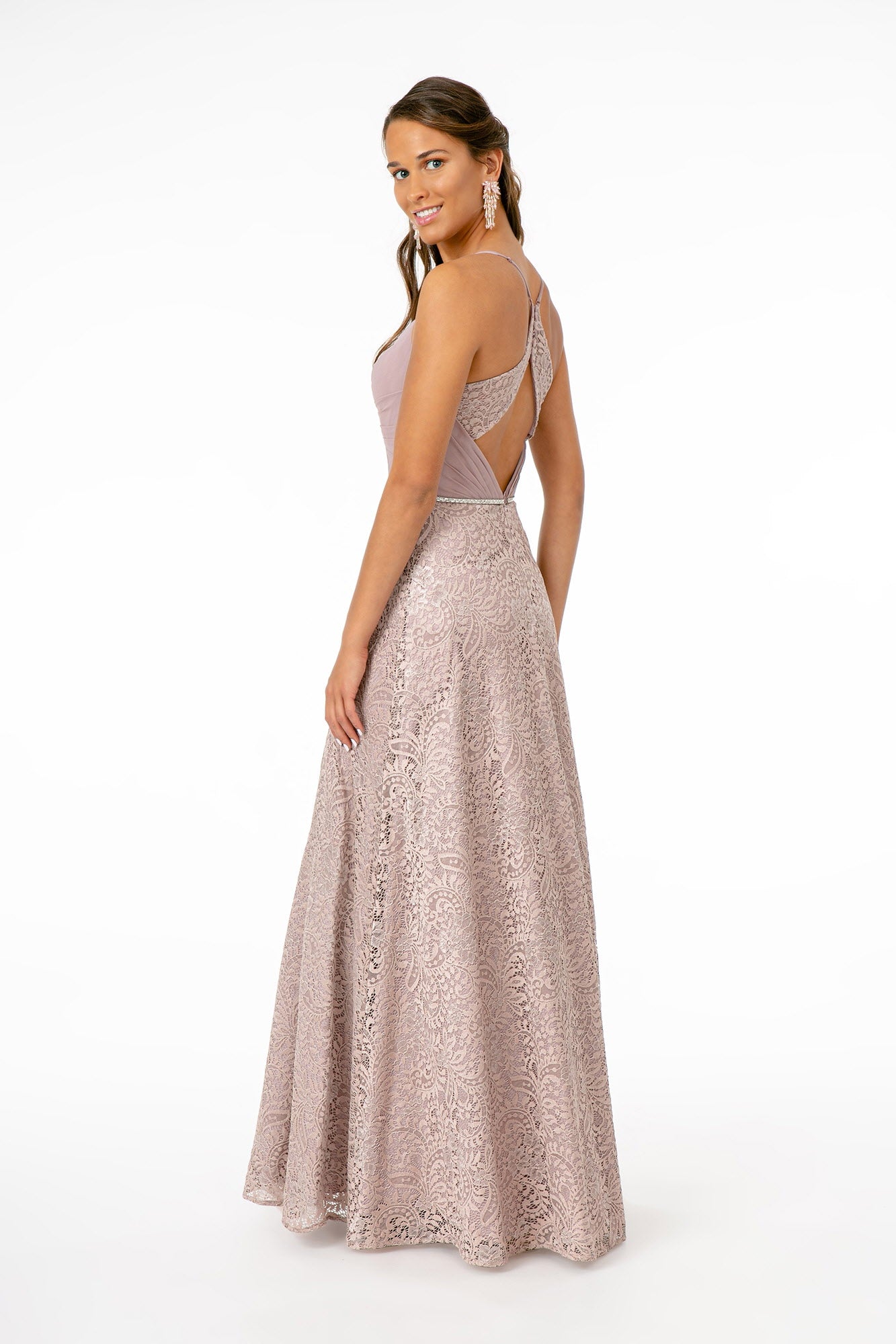 Sweetheart Neckline Lace A-Line Long Dress w/ Cut-Out-Back - RoshelLuxe.com