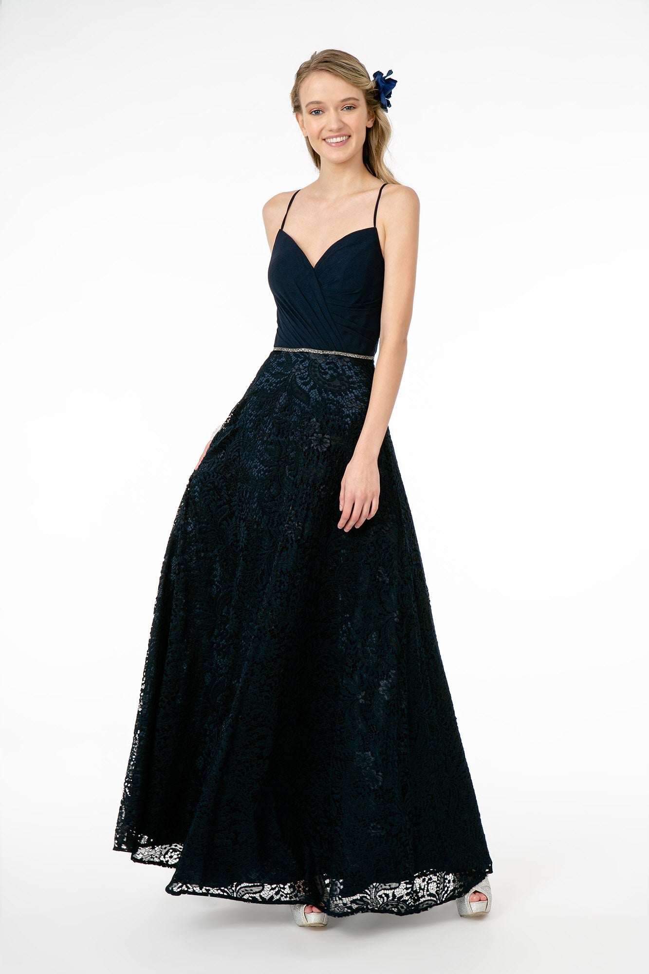 Sweetheart Neckline Lace A-Line Long Dress w/ Cut-Out-Back - RoshelLuxe.com
