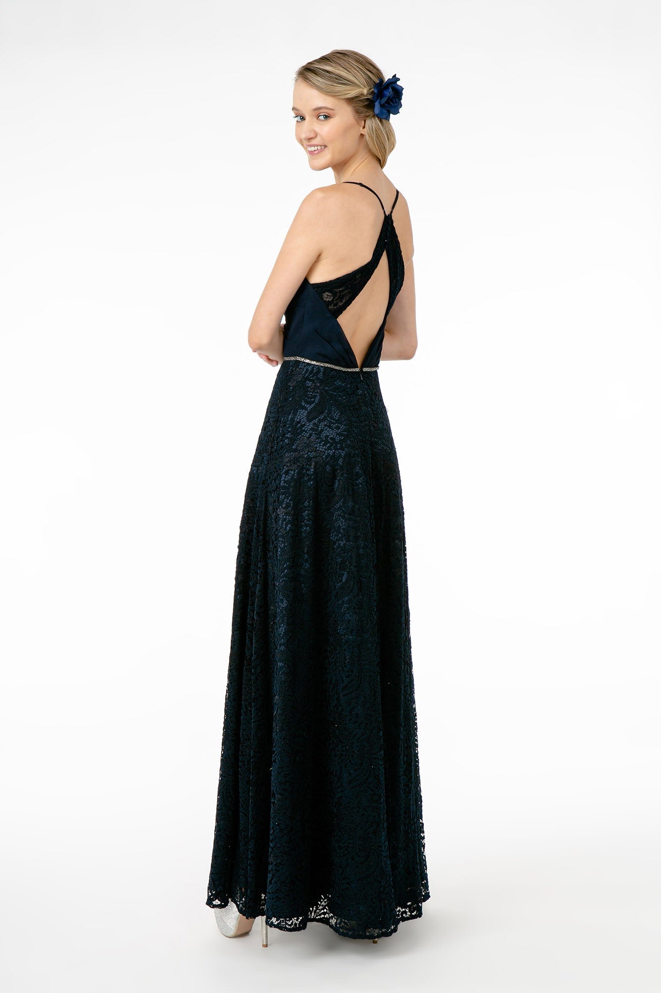 Sweetheart Neckline Lace A-Line Long Dress w/ Cut-Out-Back - RoshelLuxe.com