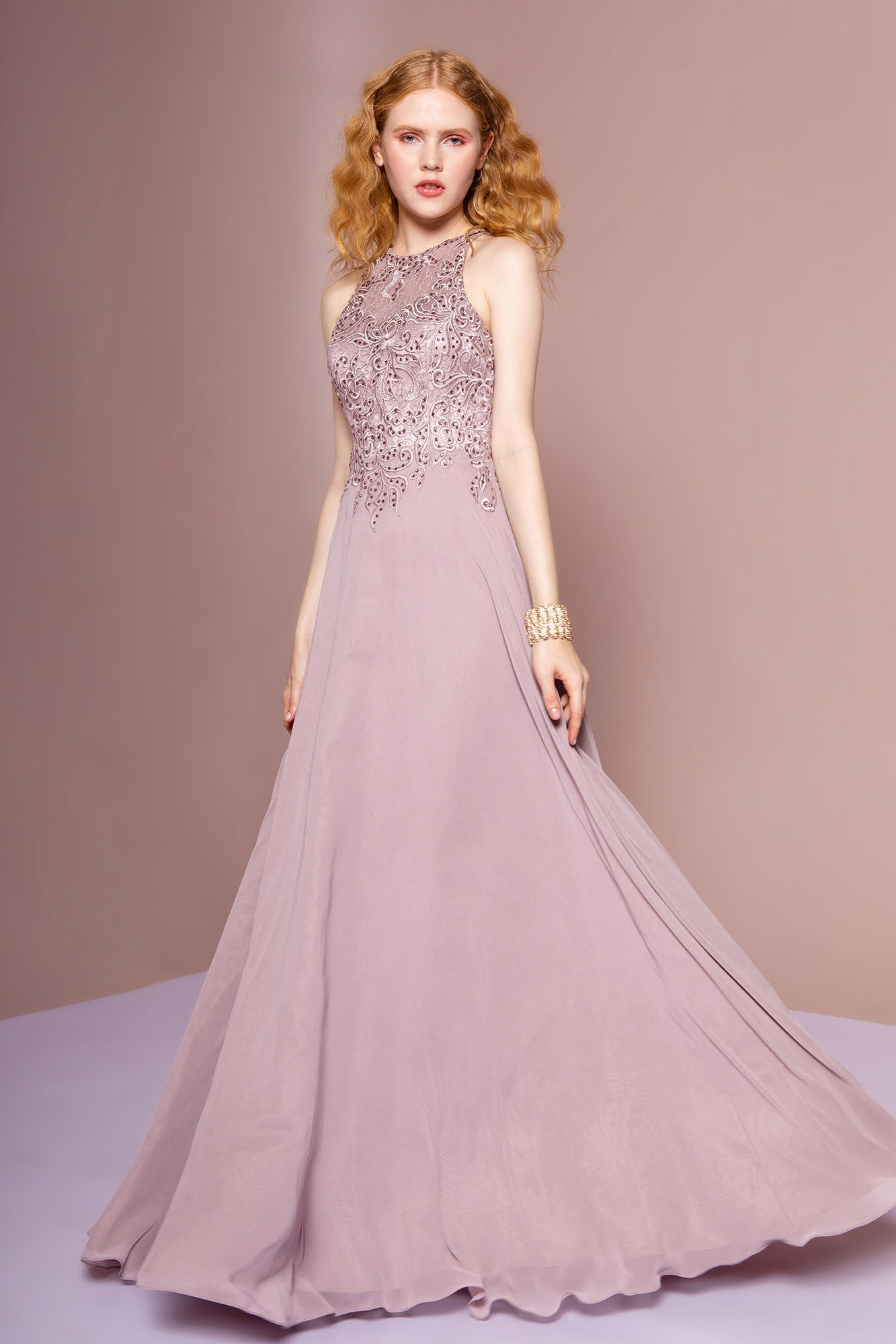 Embroidered Bodice Chiffon A-Line Long Dress - RoshelLuxe.com