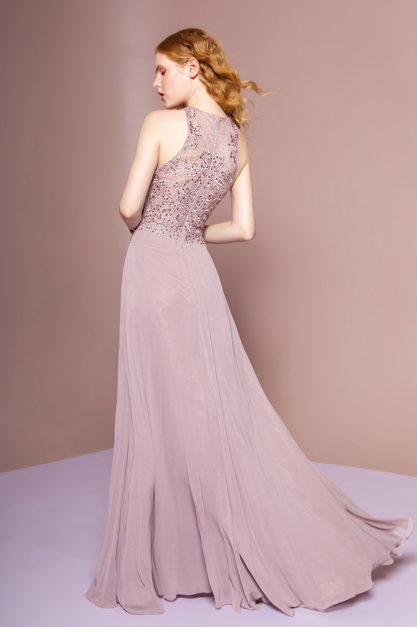 Embroidered Bodice Chiffon A-Line Long Dress - RoshelLuxe.com