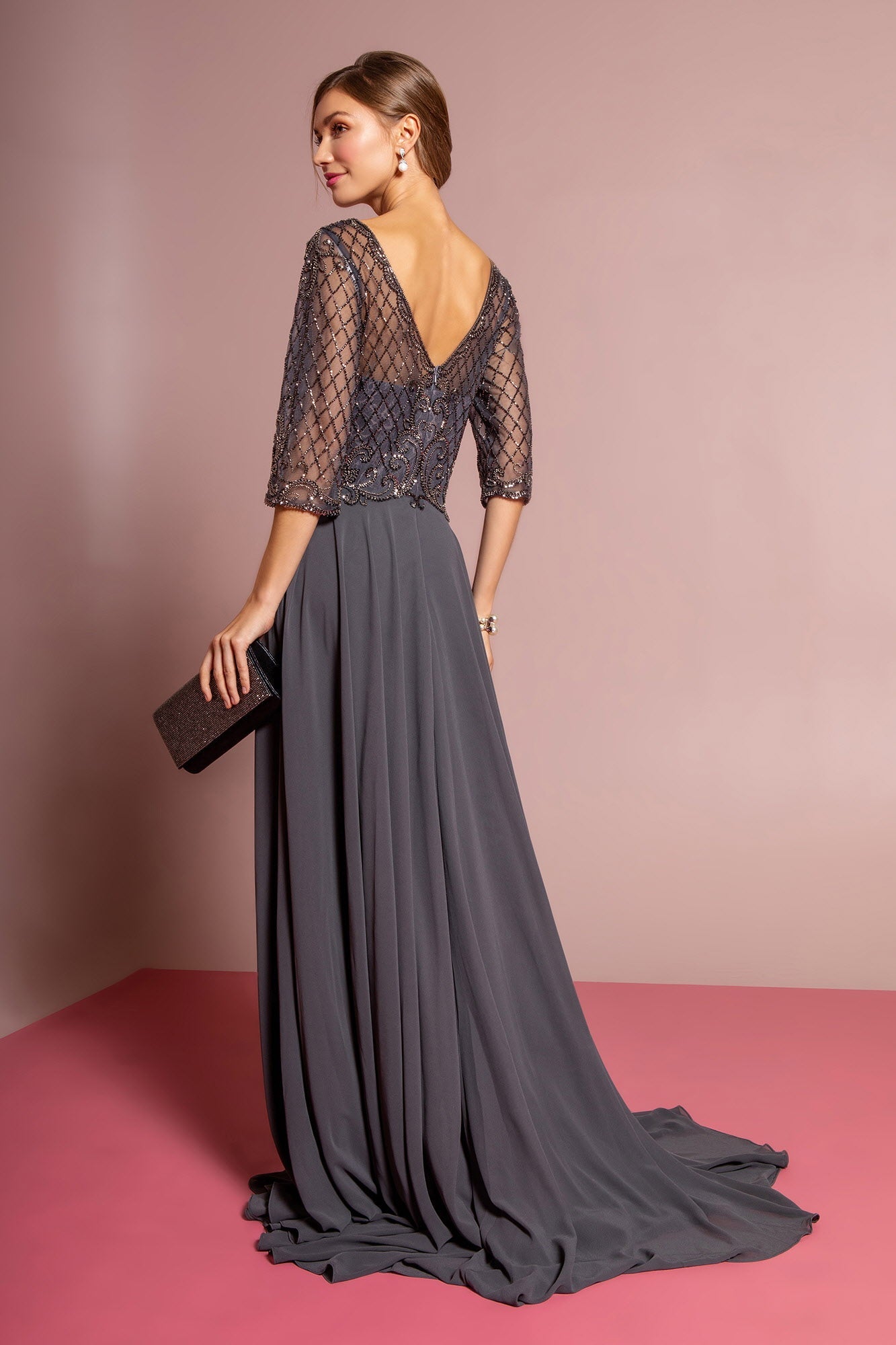 Beads Embellished Bodice Chiffon Long Dress - RoshelLuxe.com