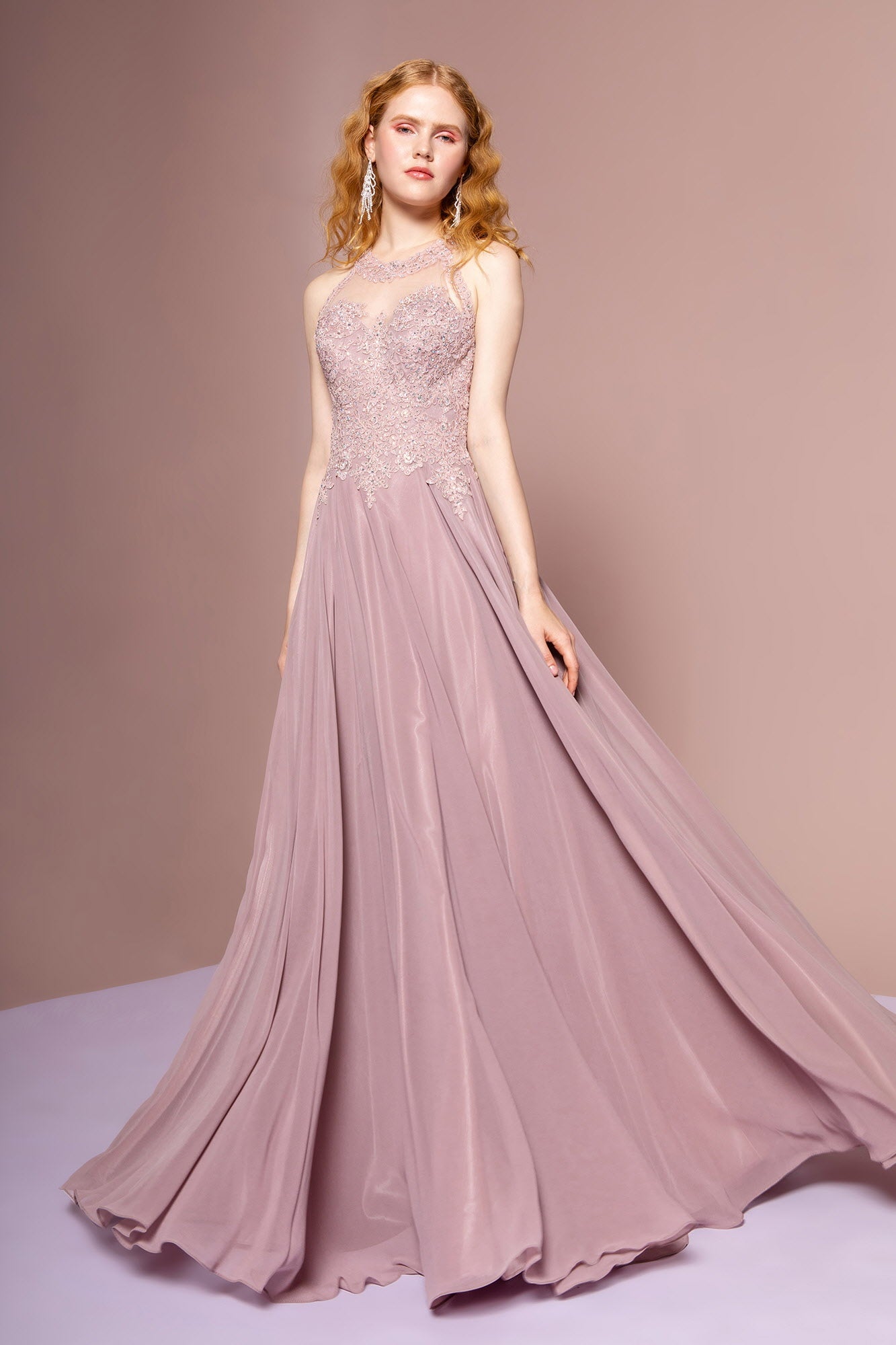 Jewel Embellished and Embroidered Bodice Chiffon Long Dress - RoshelLuxe.com