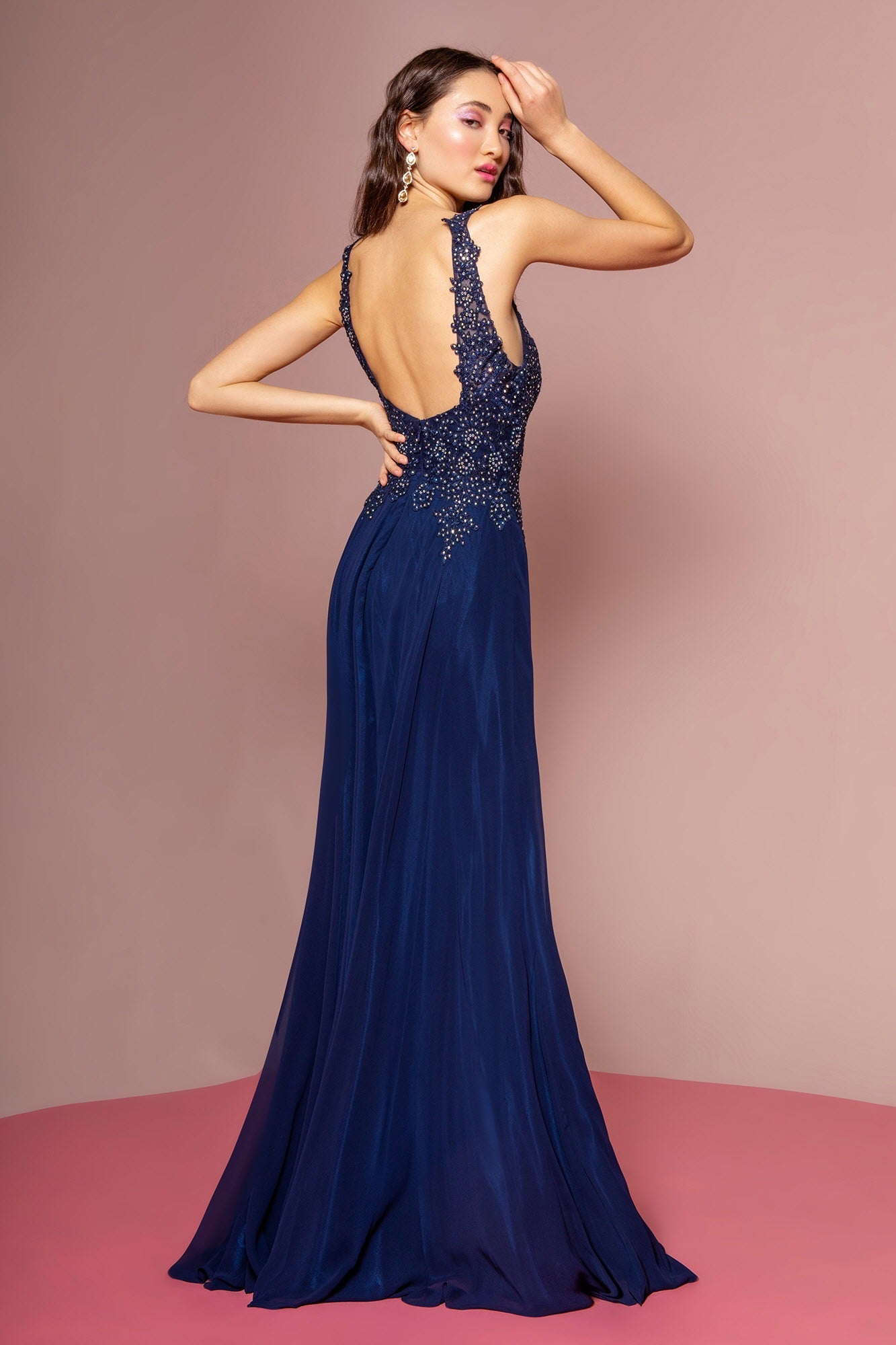 Jewel Embellished and Embroidered Bodice Chiffon Long Dress - RoshelLuxe.com