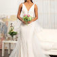 3-D Flower Applique Mermaid Mesh Wedding Gown w/ Detached Mesh Layer - RoshelLuxe.com