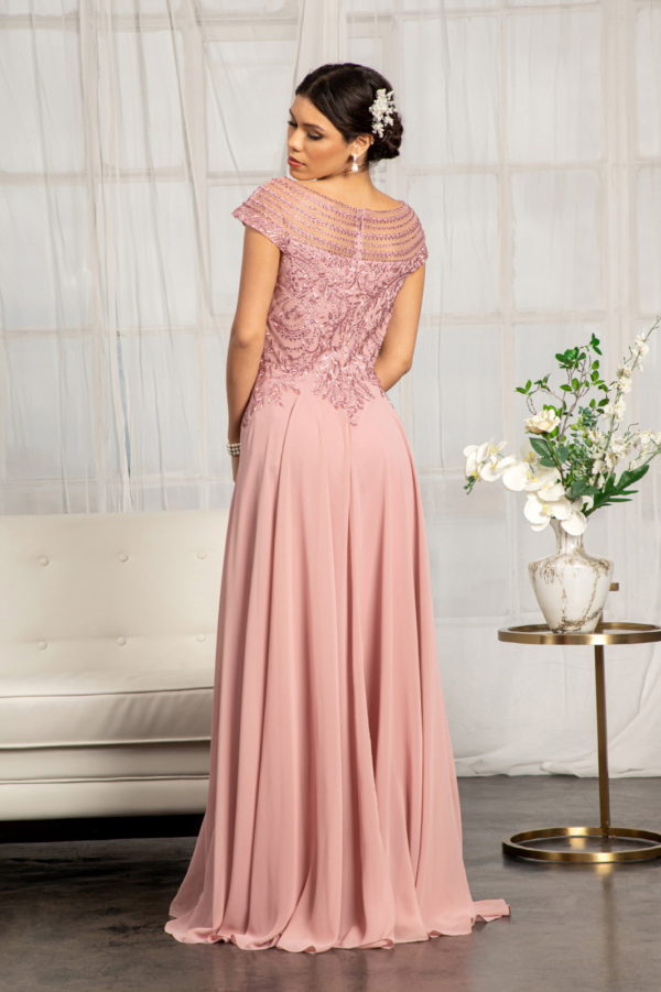 Beads Embellished Chiffon A-line Dress w/ Cap Sleeves - RoshelLuxe.com