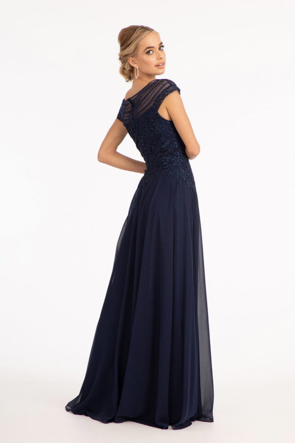 Beads Embellished Chiffon A-line Dress w/ Cap Sleeves - RoshelLuxe.com
