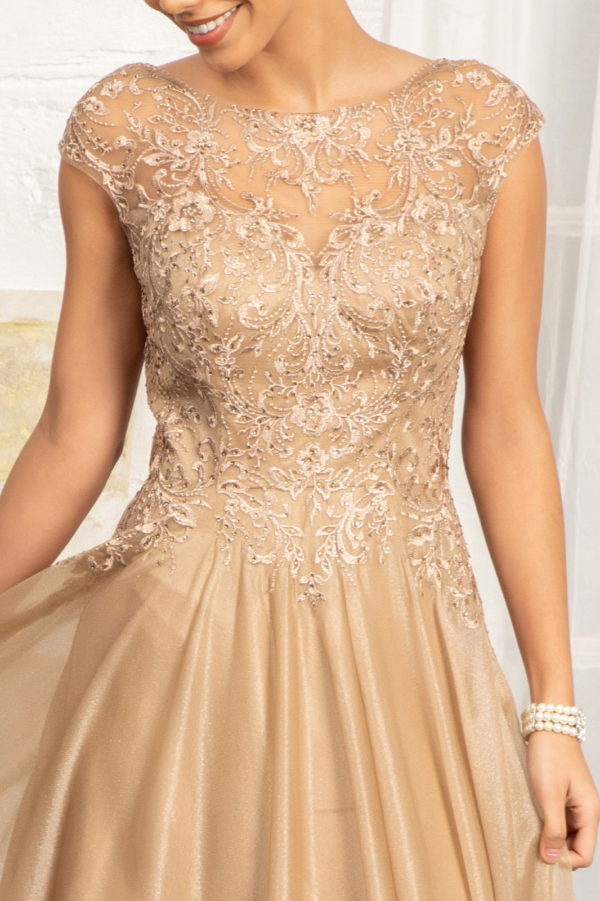 Beads Embellished Embroidered A-line Dress w/ Scoop-Neck - RoshelLuxe.com