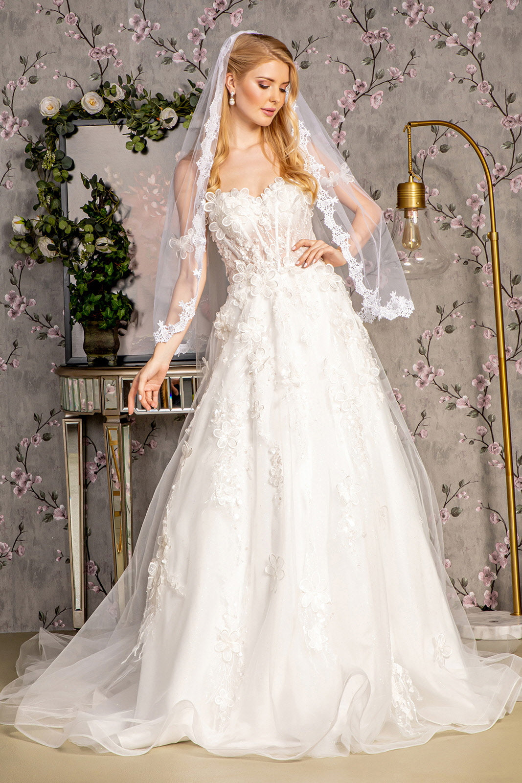 3-D Flower Sequin Off Shoulder Mesh A-line Long Dress w/ Side Drapes - RoshelLuxe.com