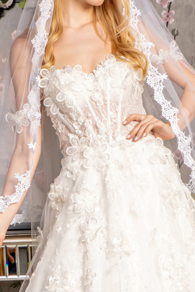 3-D Flower Sequin Off Shoulder Mesh A-line Long Dress w/ Side Drapes - RoshelLuxe.com