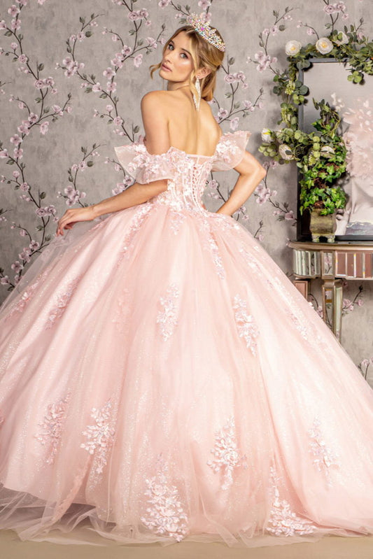 3-D Flower Illusion Sweetheart Sheer Bodice Mesh Ball Gown - RoshelLuxe.com