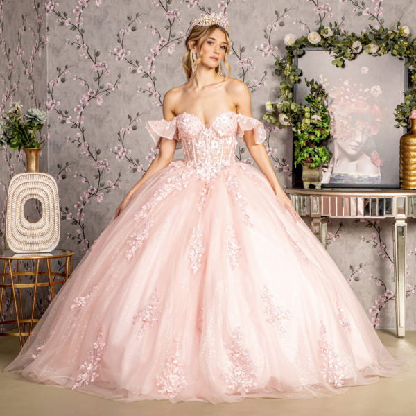 3-D Flower Illusion Sweetheart Sheer Bodice Mesh Ball Gown - RoshelLuxe.com