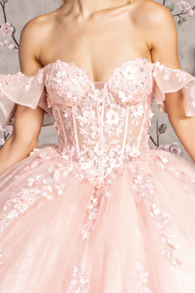 3-D Flower Illusion Sweetheart Sheer Bodice Mesh Ball Gown - RoshelLuxe.com