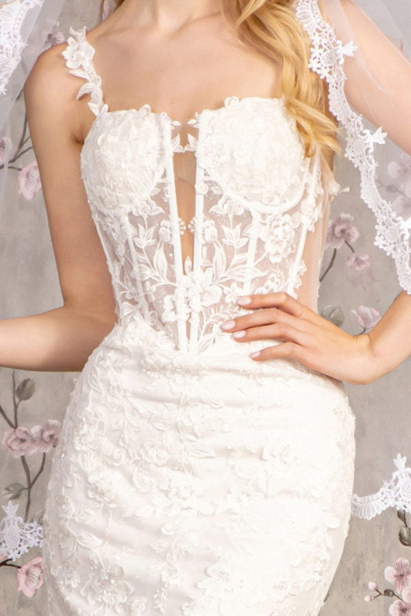 Embroidery Sequin Sheer Bodice Mesh Mermaid Wedding Gown - RoshelLuxe.com