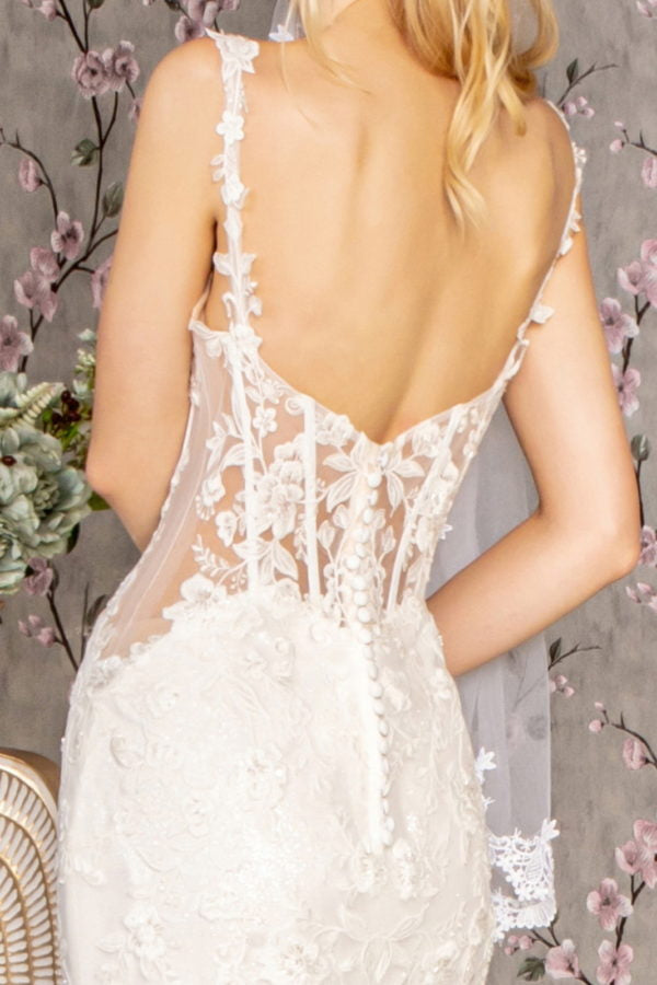 Embroidery Sequin Sheer Bodice Mesh Mermaid Wedding Gown - RoshelLuxe.com